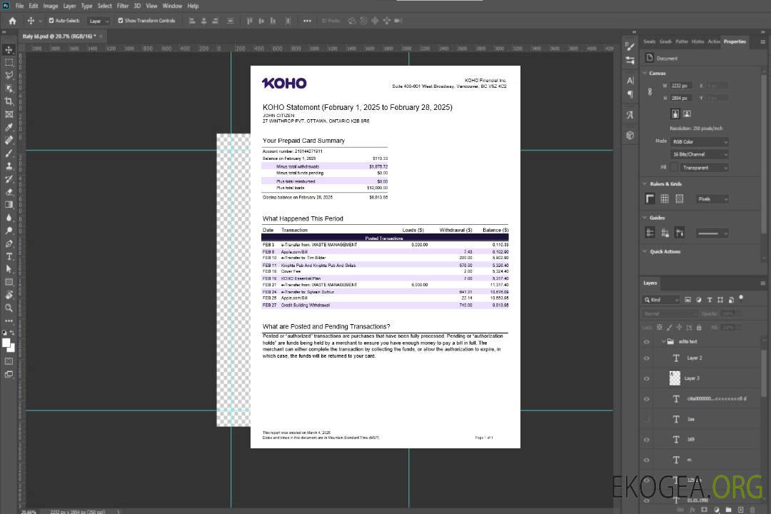 Modèle de relevé de Canada KOHO Financial Incorporated en formats Word et PDF template Modèle de relevé de Canada KOHO Financial Incorporated en formats Word et PDF template